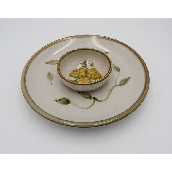 John B Taylor Ceramics Leaf Chip Dip Salsa Pottery 12" Round Serving Platter USA - Picture 3 of 10
